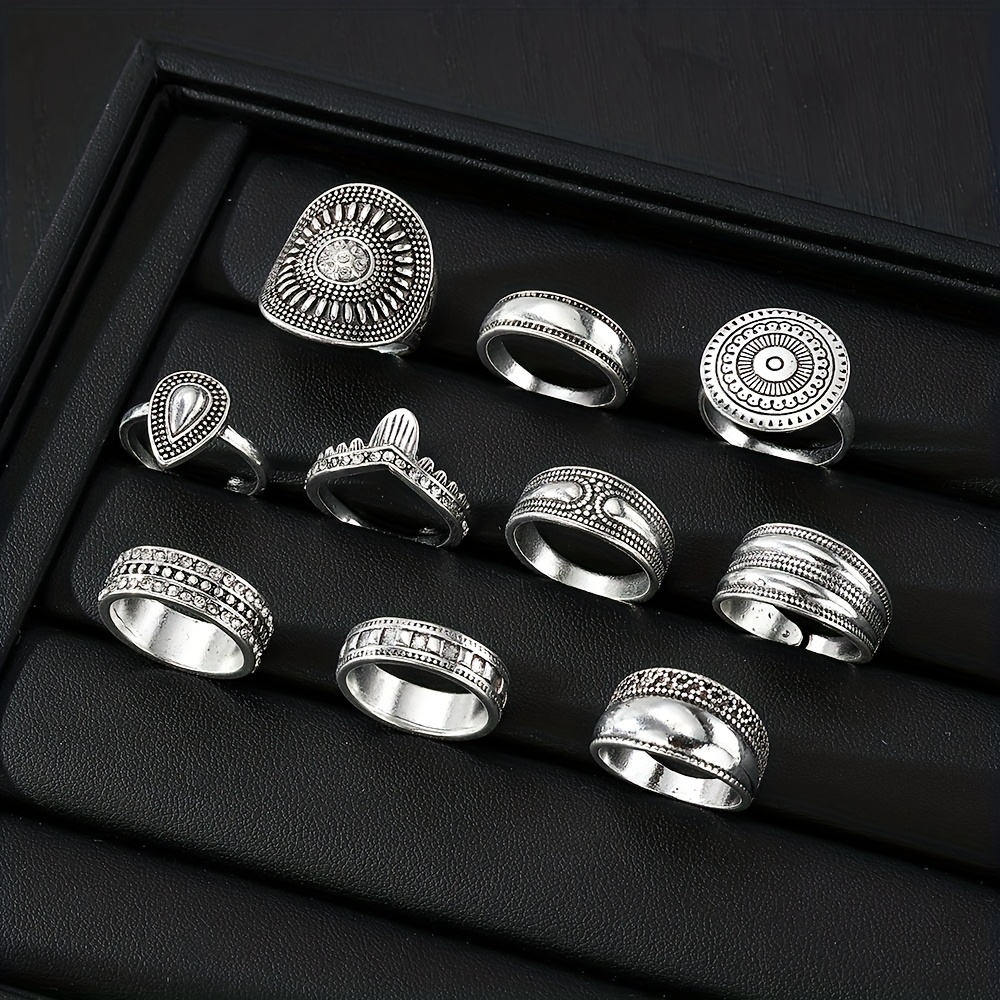 TEMU 10pcs Set Of Stackable Rings With Ethnic-inspired Patterns, Featuring Exquisite And Versatile Designs For A Look