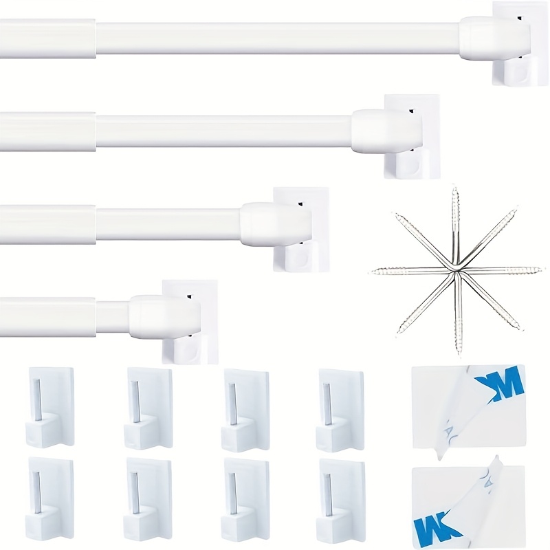 Extendable Curtain Rods No-drill Adjustable Tension Rod Pvc Window Curtain Pole For Mesh And Hook Curtains Adhesive, (4pcs 40-70cm)