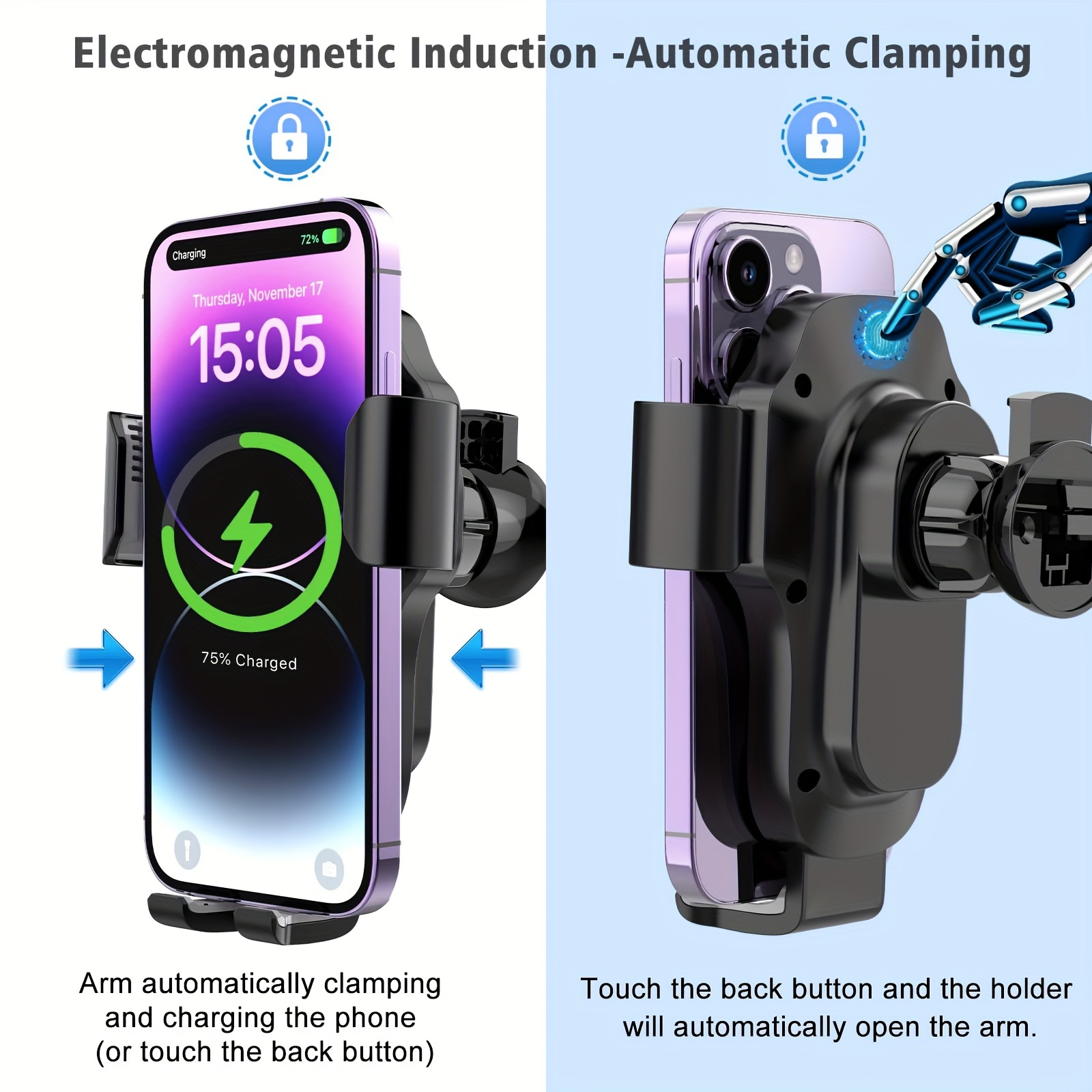 wireless car charger fast charging auto clamping car charger