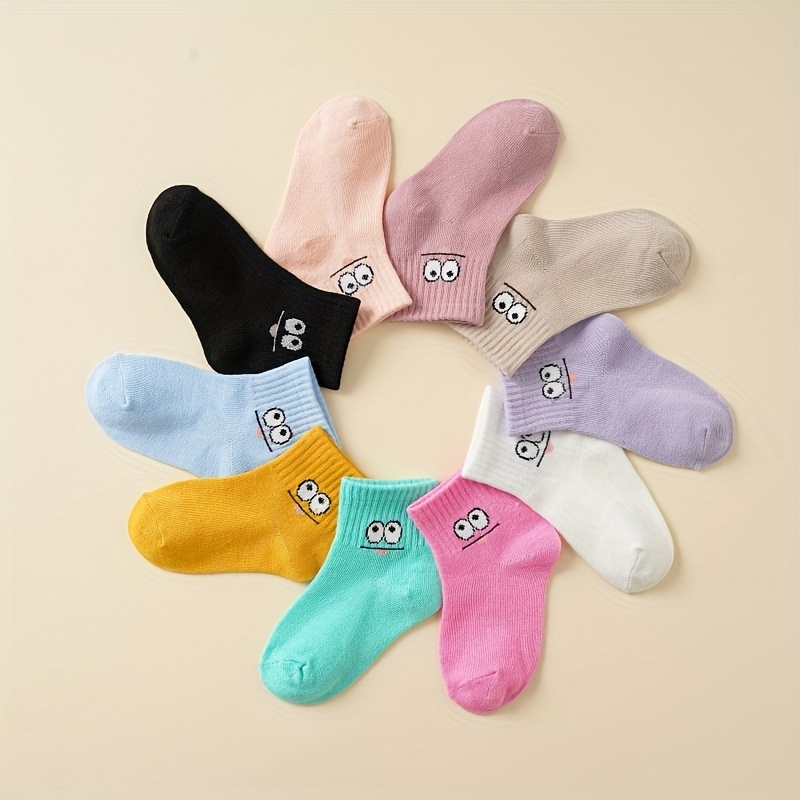 

10 Pairs Of Cute Expression Socks For Little Girls - Hand Wash Only, Made Of Soft, Perfect For All Seasons