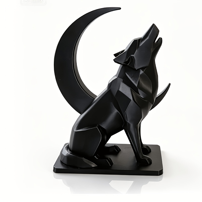 TEMU 3d Printed " At Night" Wolf At The Moon Sculpture Ornament, Featuring A Low- Style That Perfectly Modern With Natural . Body Has Clean, Sharp