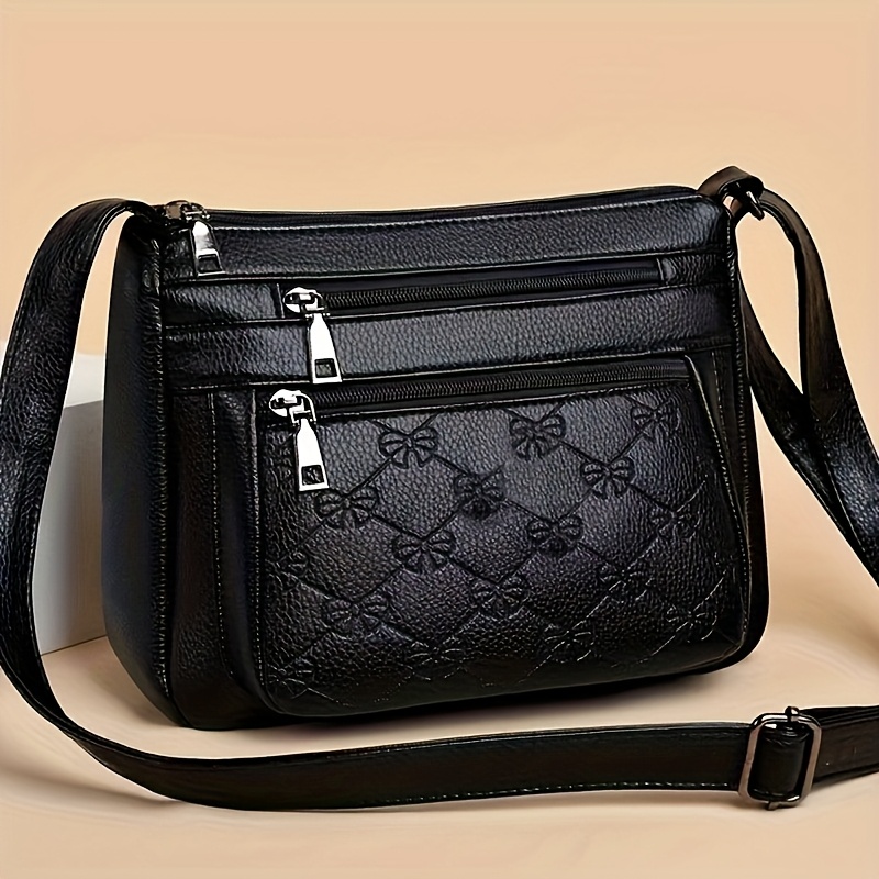 Image of 1pc Lightweight Quilted Crossbody Bag With Adjustable Strap And Zipper Closure - Unisex Black Casual Travel Bag, Durable For Daily Essentials