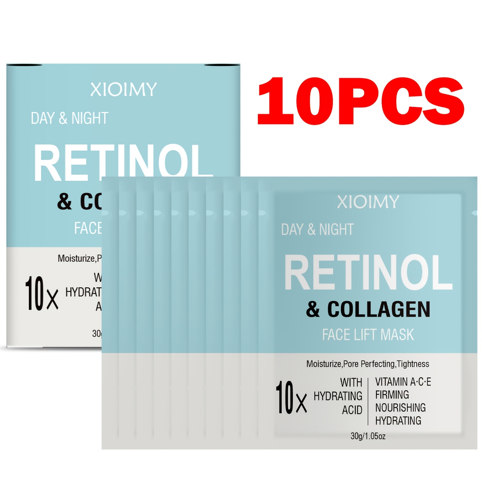 TEMU 10pcs 10x Retinol And Collagen Facial Mask Set, Hyaluronic Acid And Vitamins A, C, E, Moisturize, Make Facial Delicate, Smooth, , Light Beige, Provide For Skin, Facial Care, Facial Mask
