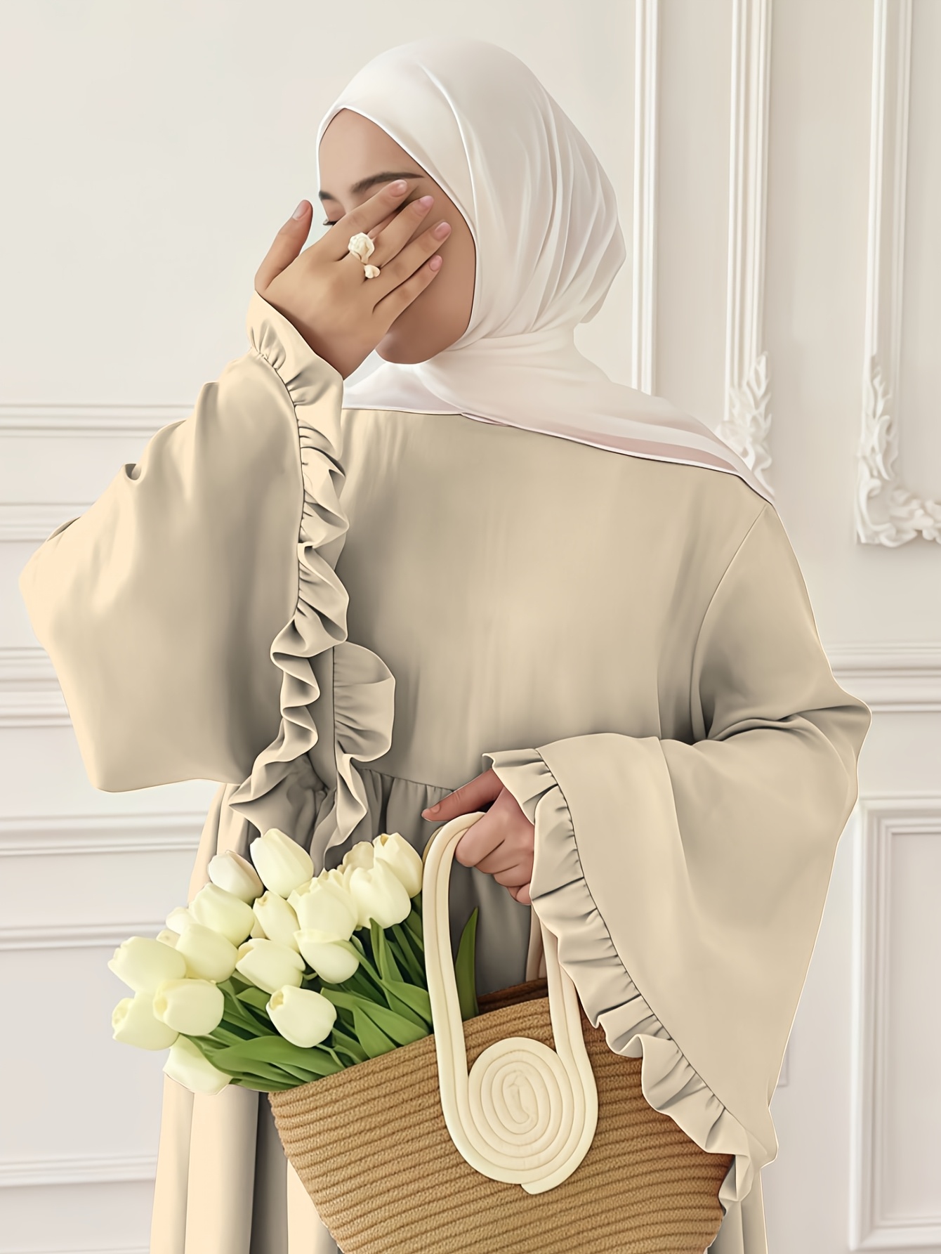 1pc elegant muslim dress sleeve design light - Temu