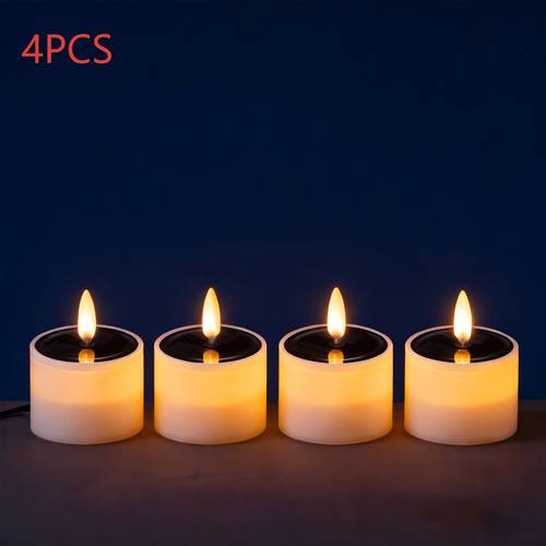 set de 4 lumânări solare led pentru | lampă cald pentru exterior | 44 | lumânări solare pâlpâitoare cu senzor de -la- | funcționează cu baterii | lumânări votive led false pentru decorațiuni tip lanternă de fereastră, balcon, grădină, terasă, ramadan