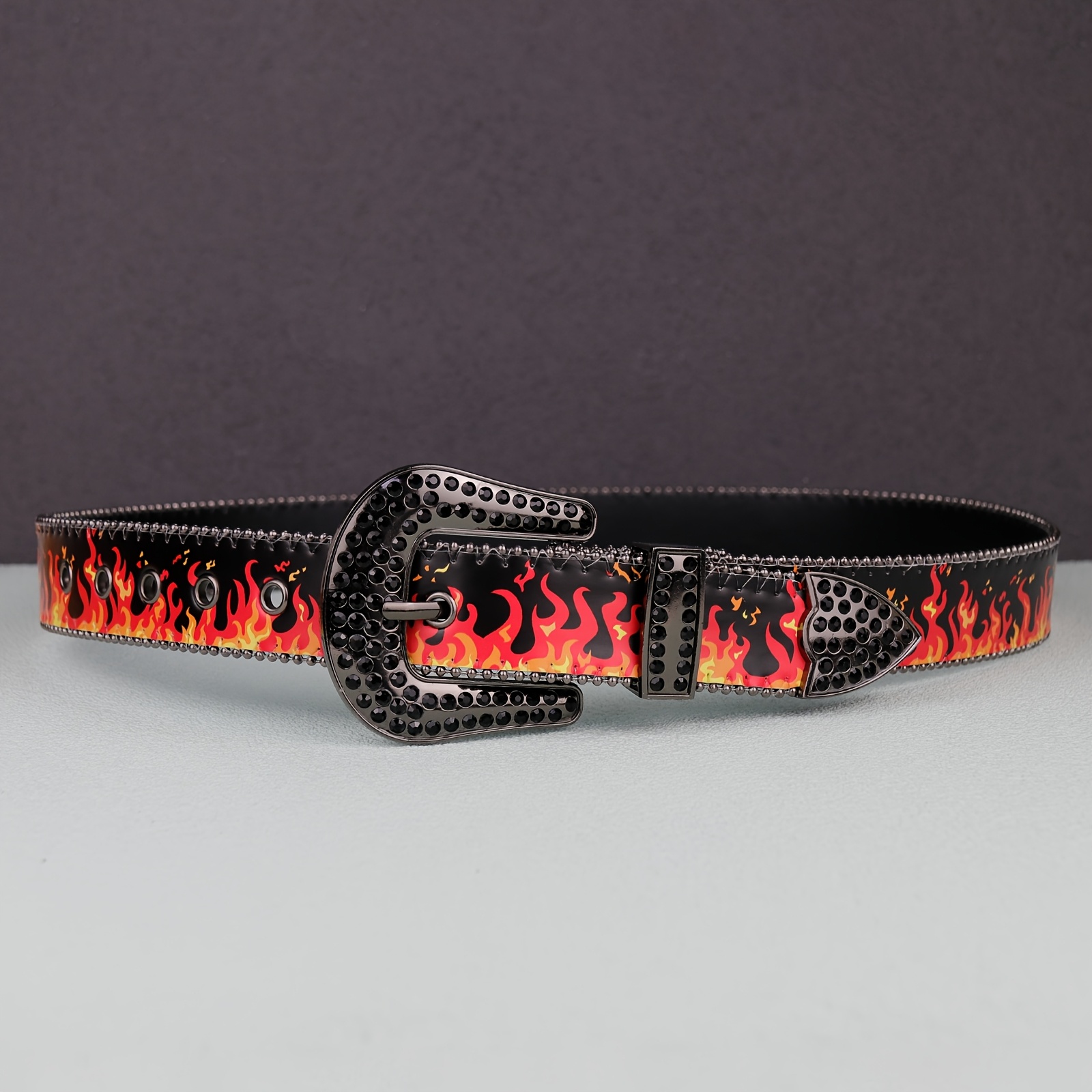 unisex streetwear hip hop belt flame print alloy hook Temu Bahrain