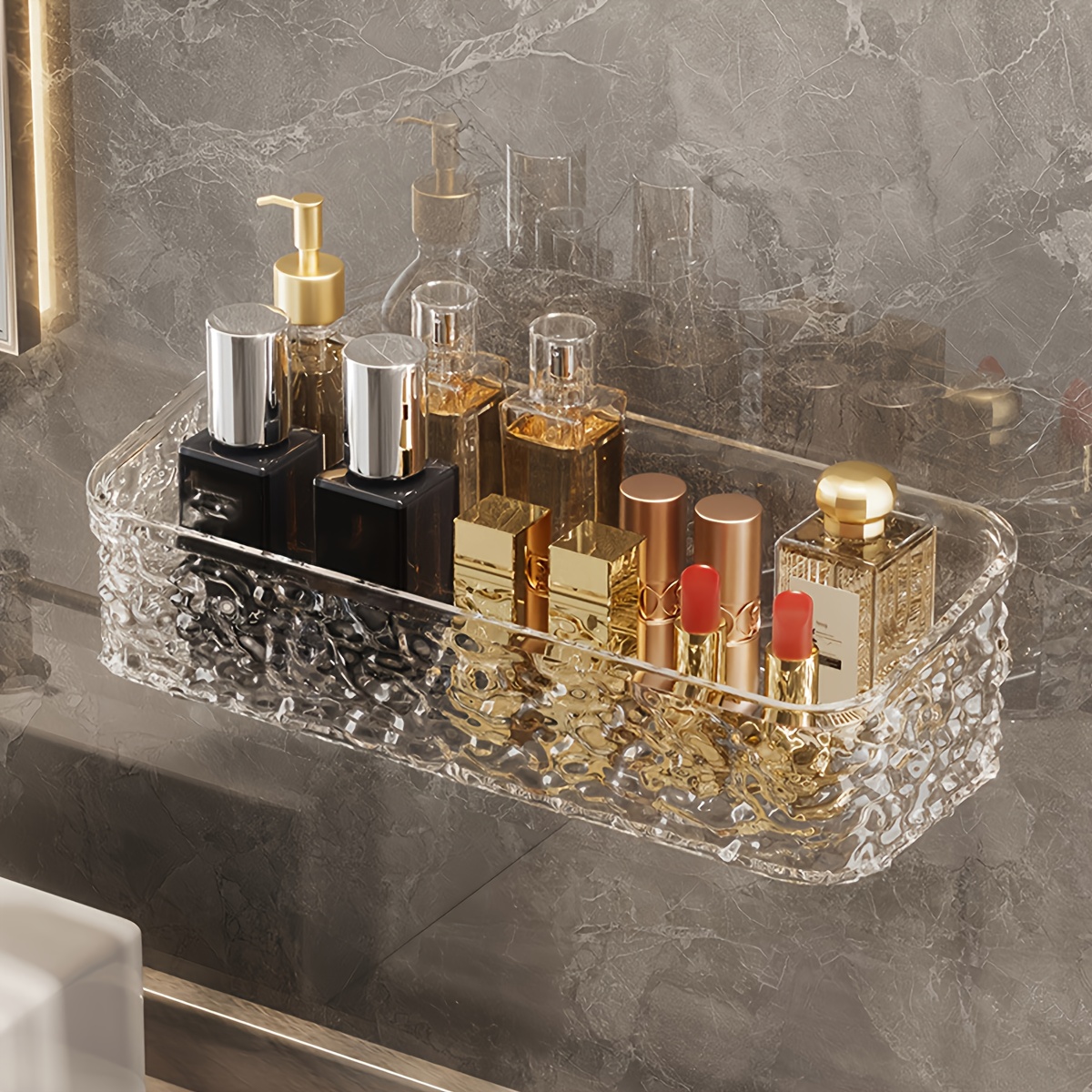 TEMU Pattern Wall-mounted Bathroom Shelf, No-drill Sink And Countertop Organizer