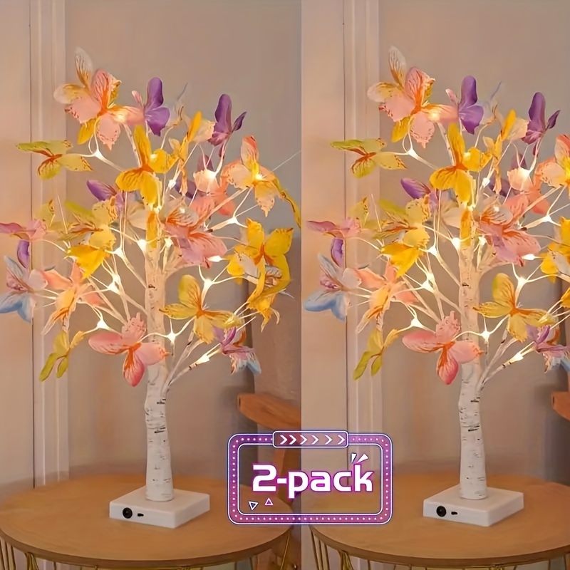

2 Pcs, Butterfly Flower Artificial Tree Lights, 24 Led Lights, Suitable For Bedroom, Living Room, Office Decoration, Christmas, Thanksgiving, Wedding Scene