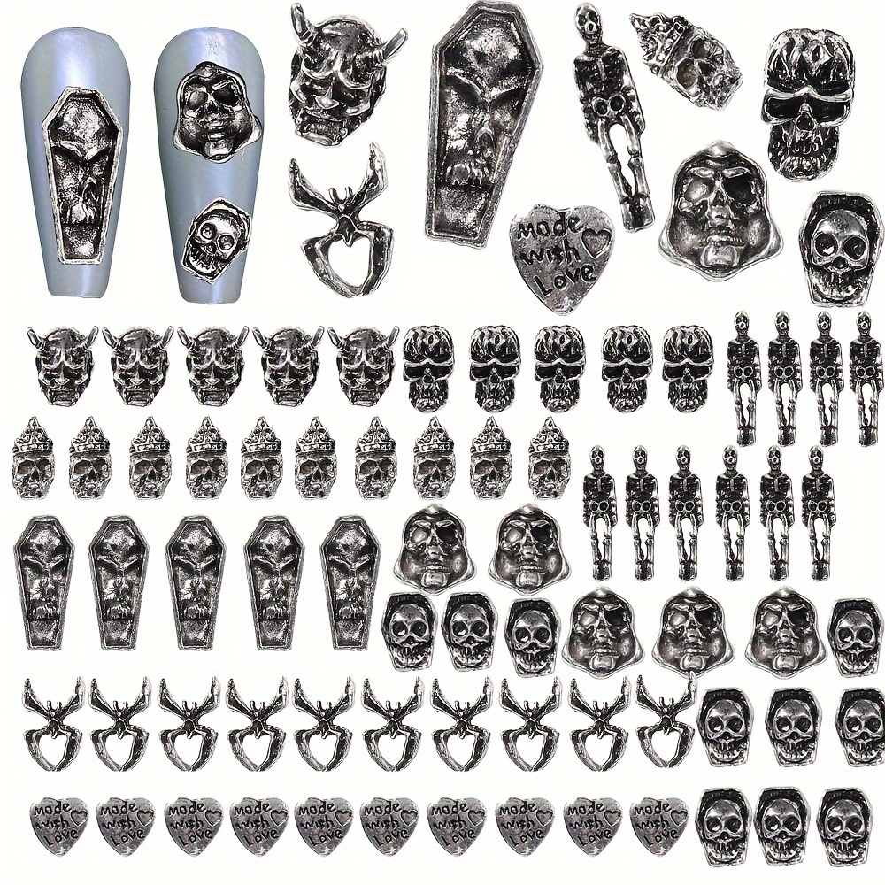 

160pcs Halloween Nail Alloy Decoration 3d Punk Style Nail Charms Metal Alloy Vintage For Women Nail Decoration Supplies