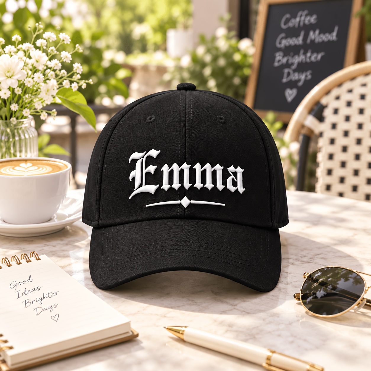 TEMU Casquette de baseball brodée avec nom personnalisé en police gothique, 1 pièce, disponible en 8 couleurs, casquette snapback avec nom anglais