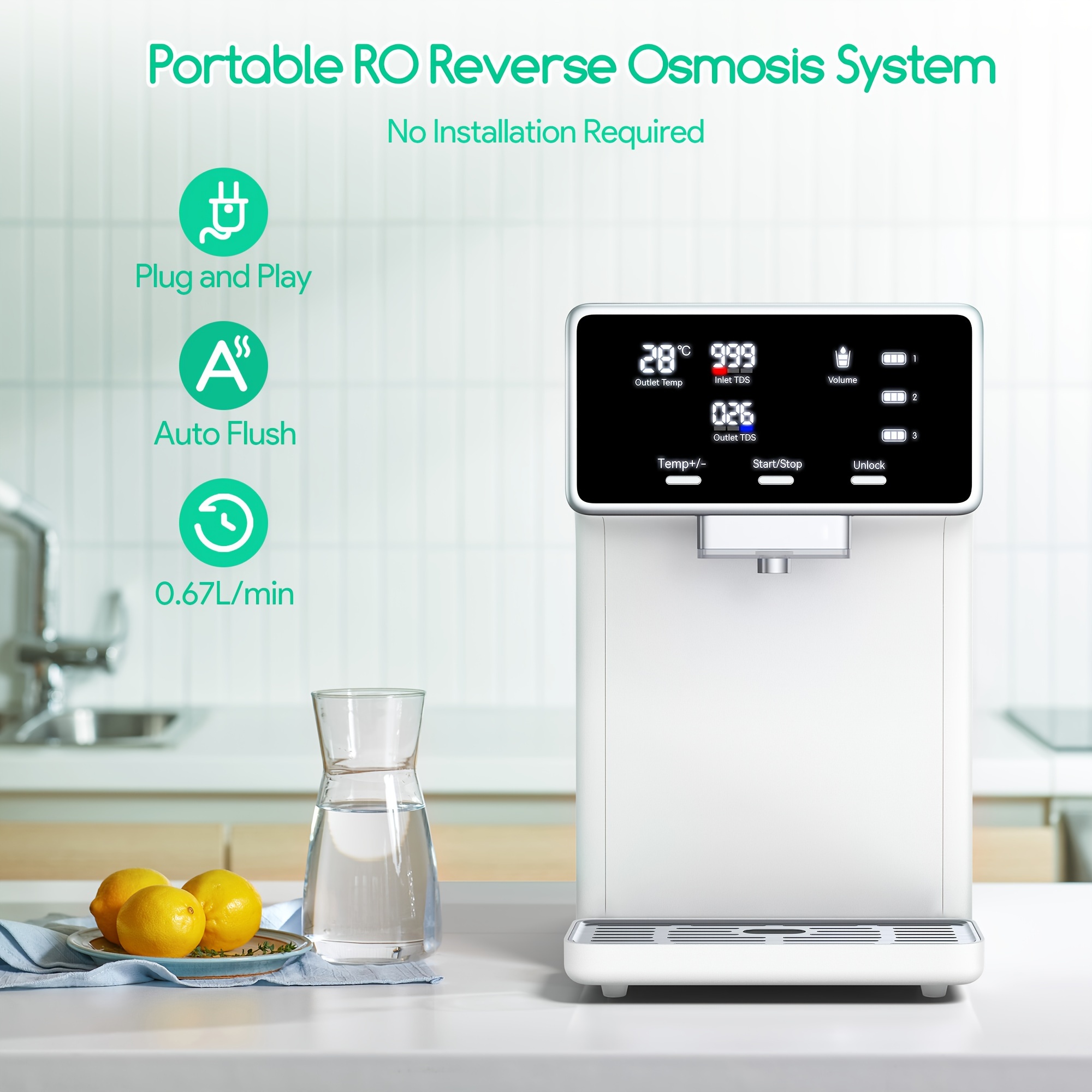 

Countertop Reverse Water Filter System, 7-stage , Instant Heating, Portable Ro Filtration, Bpa-free, 2:1 Pure To Drain , Ideal For Home And Rv Use, No Installation Needed, Meowant