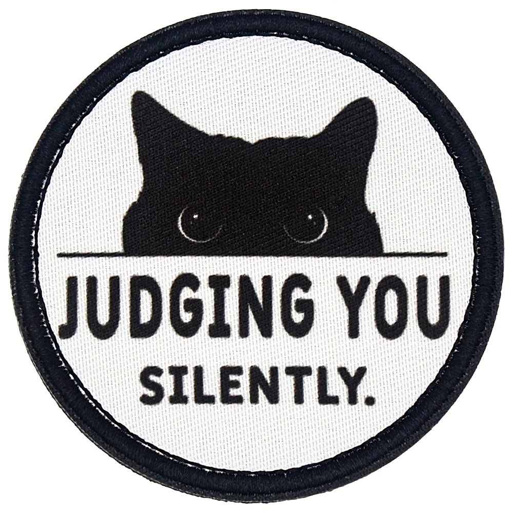 Image of A Humorous Cat Gazing At You With A Silent , Featuring A Printed Patch Applique, Emblem Badge Suitable For Uniforms, Vests, Coats, Helmets, Backpacks, And As A Clothing Accessory For Crafts