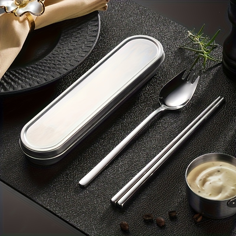 personalized customization 2 3 4pcs set of silvery 304 material portable tableware salad   spoon chopsticks and stainless steel box suitable for outdoor picnics home kitchens and durable tableware outdoor travel tableware Product details 5