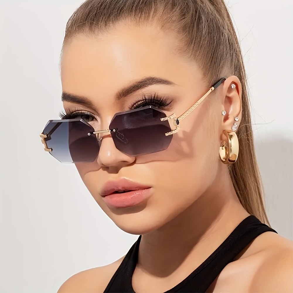Men's & Women's Y2K Metal Fashion Square Rimless Fashion Glasses for Daily Casual Street Snap Selfie Trendy Personality Minimalist Decorative Fashion Glasses for Fishing Beach Camping.
