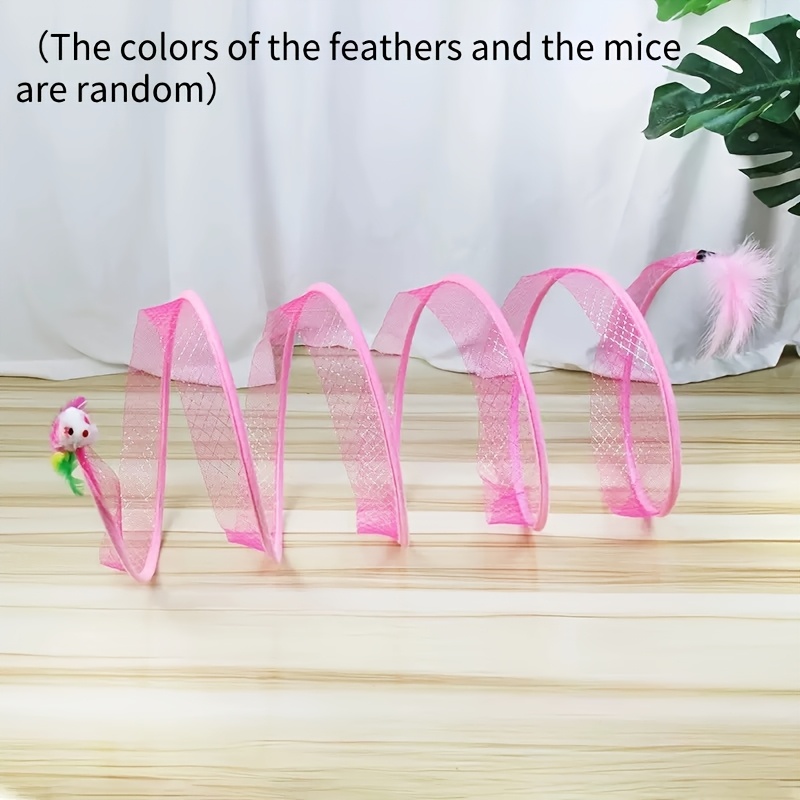 TEMU Spiral Mesh 3d Tunnel Passage, Fun Play Tunnel Designed For Cats, Feather Bell (nylon Feather), Artificial Feather Cat Toy, Random Color Of