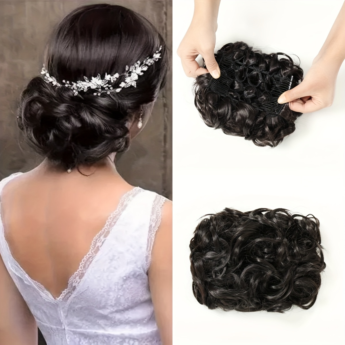 8-inch Large Volume Bridal Bun Wig - Synthetic Curly Hairpin With Extending False Hair, Looking Wedding Ponytail For Updos, Parties & (elegant Bun Hairpiece)