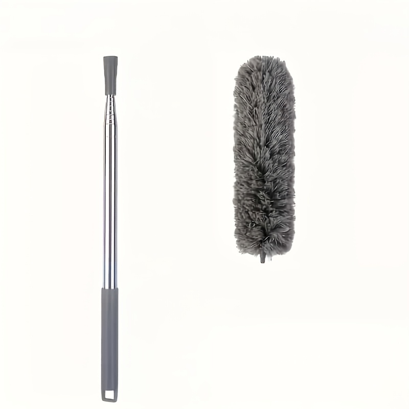 TEMU 2pcs Set: 1pc Telescopic Pole + 1pc Microfiber Dusting Brush Head - Flexible Brush Head, Washable And Reusable, Ideal For High Ceilings, Living