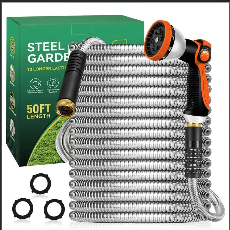 heavy duty 50ft extra long garden hose flexible lightweight coil with leak proof threads 3 4 inch diameter outdoor hose for yard lawn garden car washing ideal for residential commercial use Product details 5