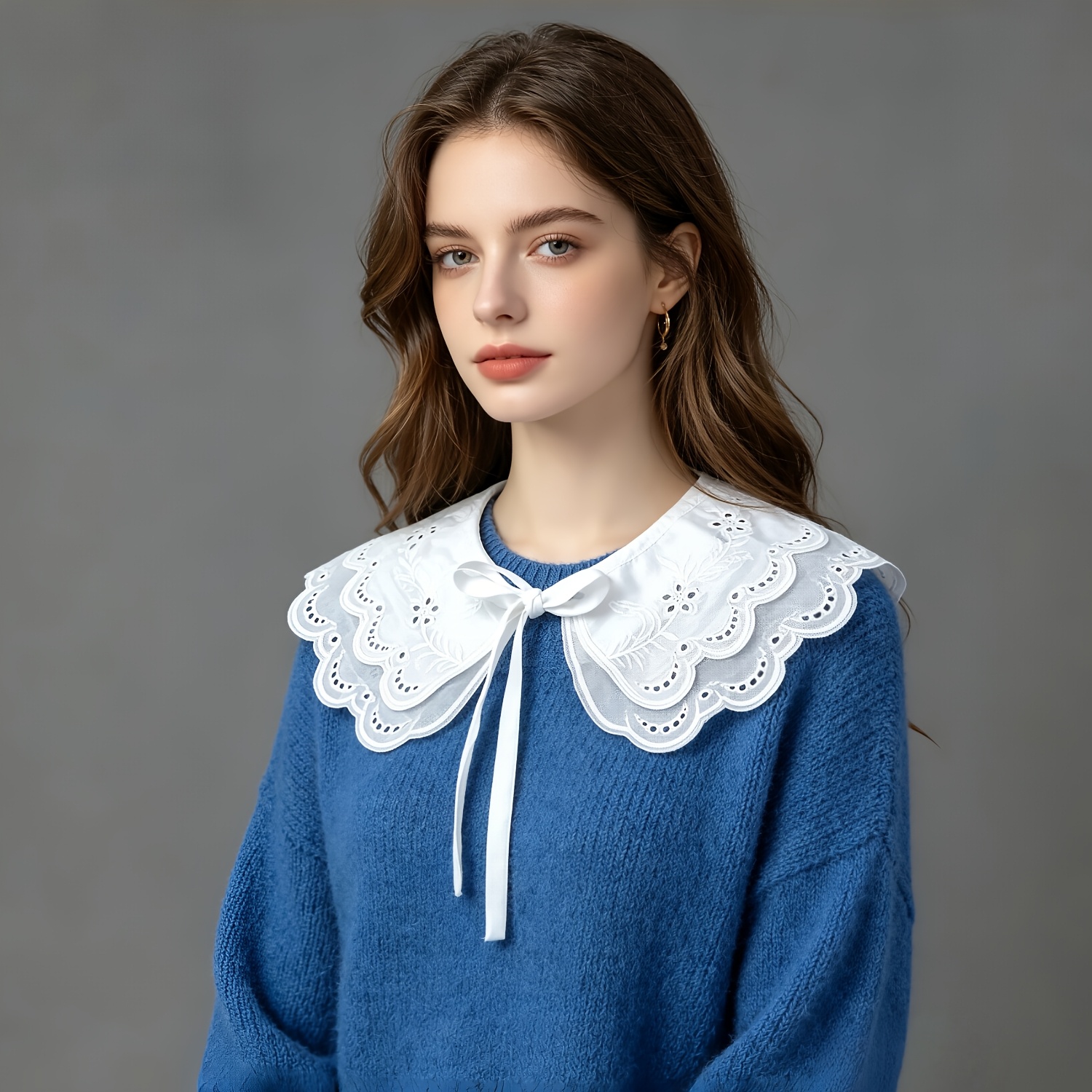 TEMU 1pc Of Three-dimensional Embroidered Wave-lace Adjustable Women's Shawl Detachable Collar, Suitable For Sweaters, Sweatshirts, T-shirts, Vests,