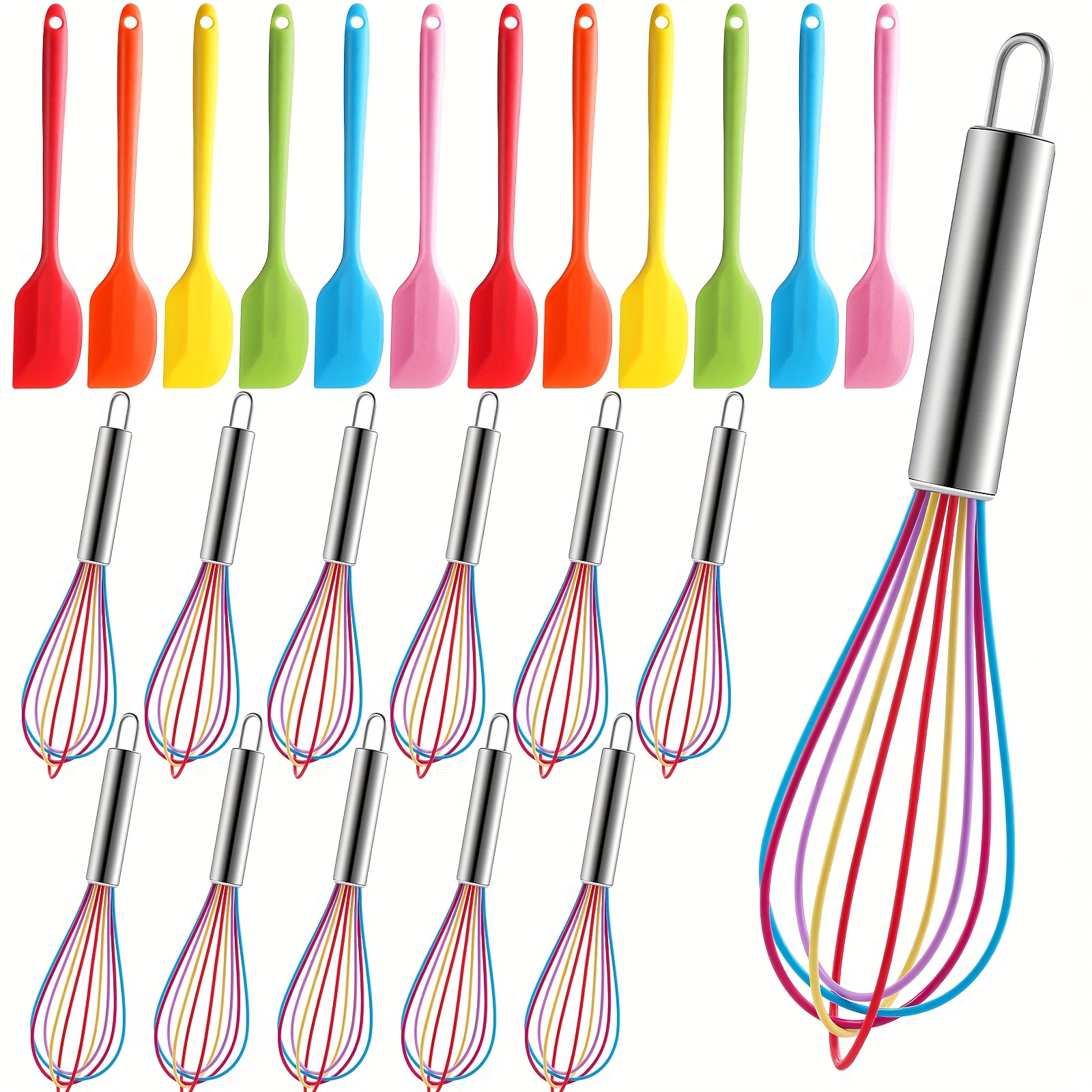 TEMU 24pcs 8 Inch Small Silicone Spatula And Whisks Set Bulk For Cooking Mini Non Stick Flexible Kitchen Baking Mixing Tool Cookware For Cooking Party Favor Gift Supplies