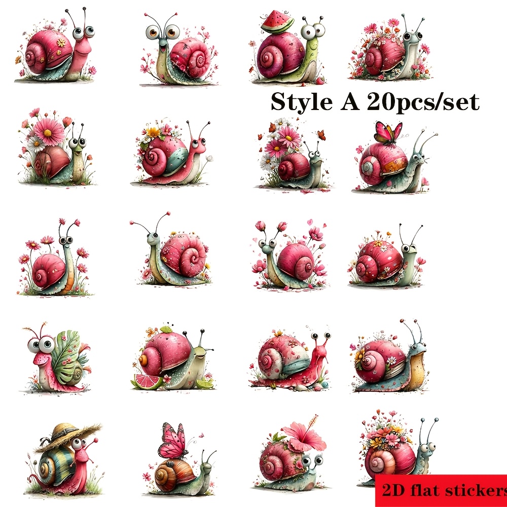 20pcs/set Vintage Spring Flowers Pink Snail Series Handmade Stickers Decoration, 2d Flat