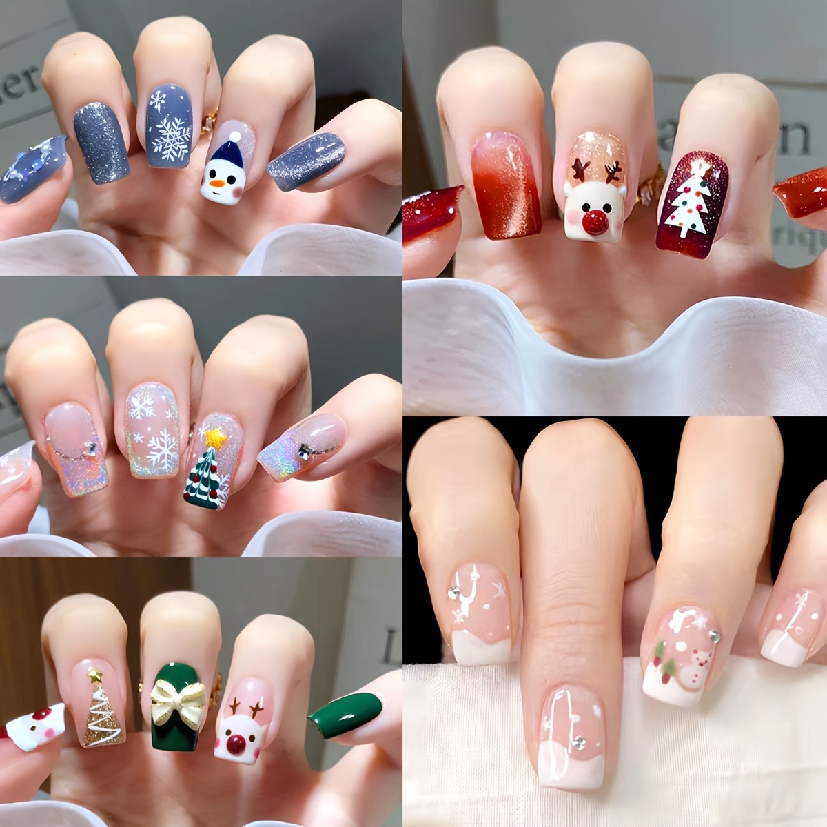 

5pcs*14-finger Christmas Snowman Santa Claus Flash Nail Stickers With Stickers, 3pcs Nail File Included