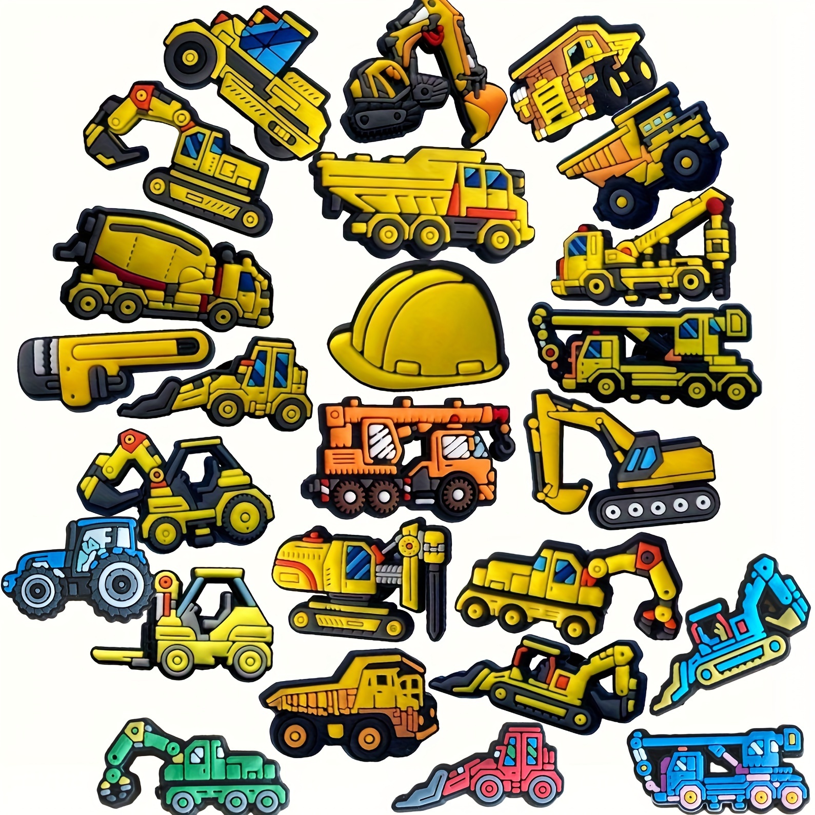 

16-piece Construction Vehicle Shoe Charms Set - Durable Pvc, Perfect Party Accessory For Crocs & Sandals