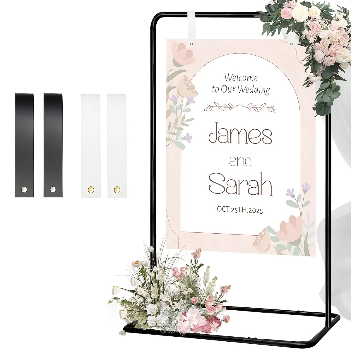 TEMU Heavy-duty Metal Adjustable Height Wedding Arch Stand, 50-68 Inches Tall, With Artificial Leather Straps—for Wedding Arches, Party Decorations,