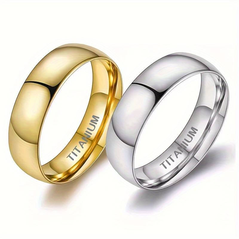 

1pc 6mm Glossy Titanium Steel Ring, Men' Golden/ Rings