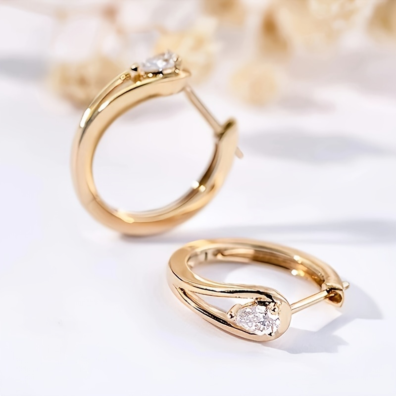 Golden Geometric Cubic Zirconia Hoop Earrings for Casual Style