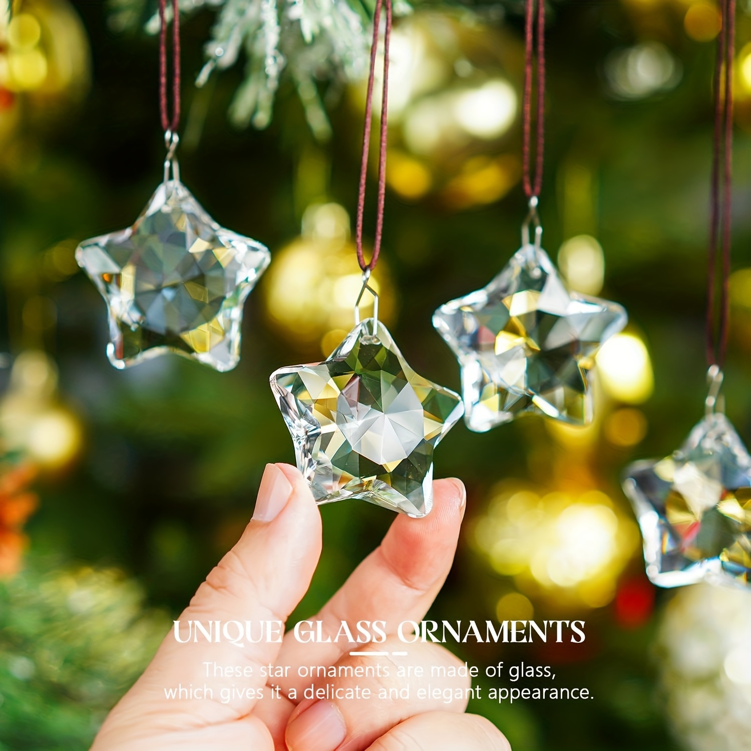 TEMU 4pcs Hanging Catcher Set - Transparent Cut Glass Christmas Tree Ornaments, Star Charms, Suitable For Winter New Year Parties, Christmas Holiday