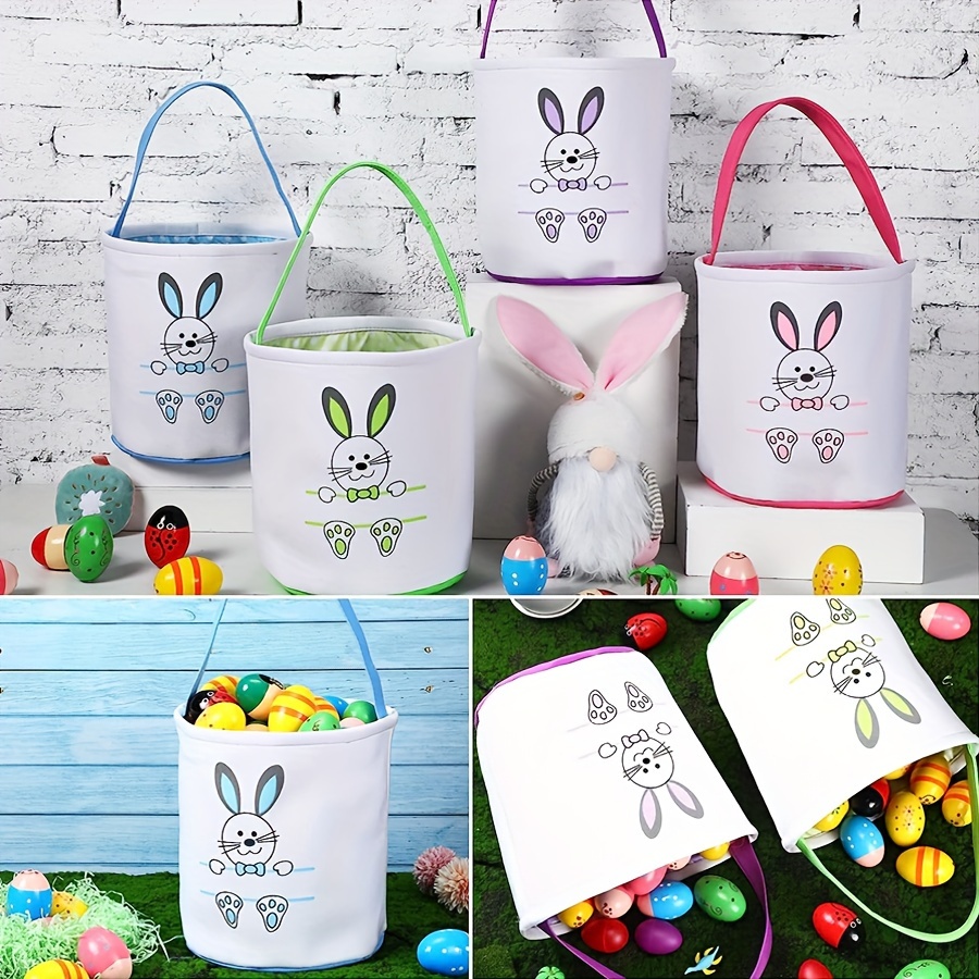 

2/4pcs Easter Bunny Bags Easter Baskets Hunt Basket Bunny Canvas Tote Gifts Bags Bags Canvas Rabbit Fluffy Tail Basket Buckets Easter Party Decorations