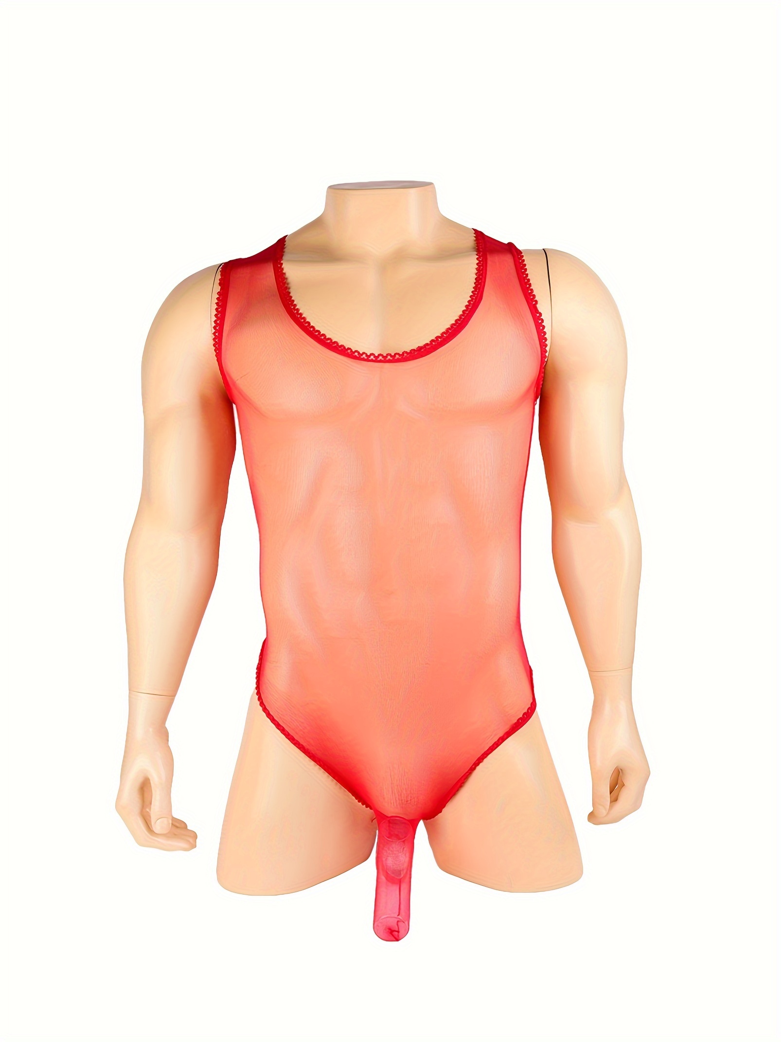 Men Tight V-shaped Mankini Panties Thong Suspender One-piece Bodysuit  Swimwear