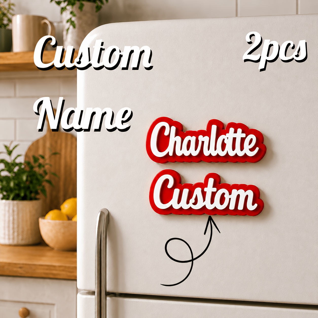 TEMU [custom] 4/3/2/1pc Personalized 3d Printed Texture Alphabet Refrigerator Magnets, Customizable Kitchen Magnets With Cute Designs, Perfect For
