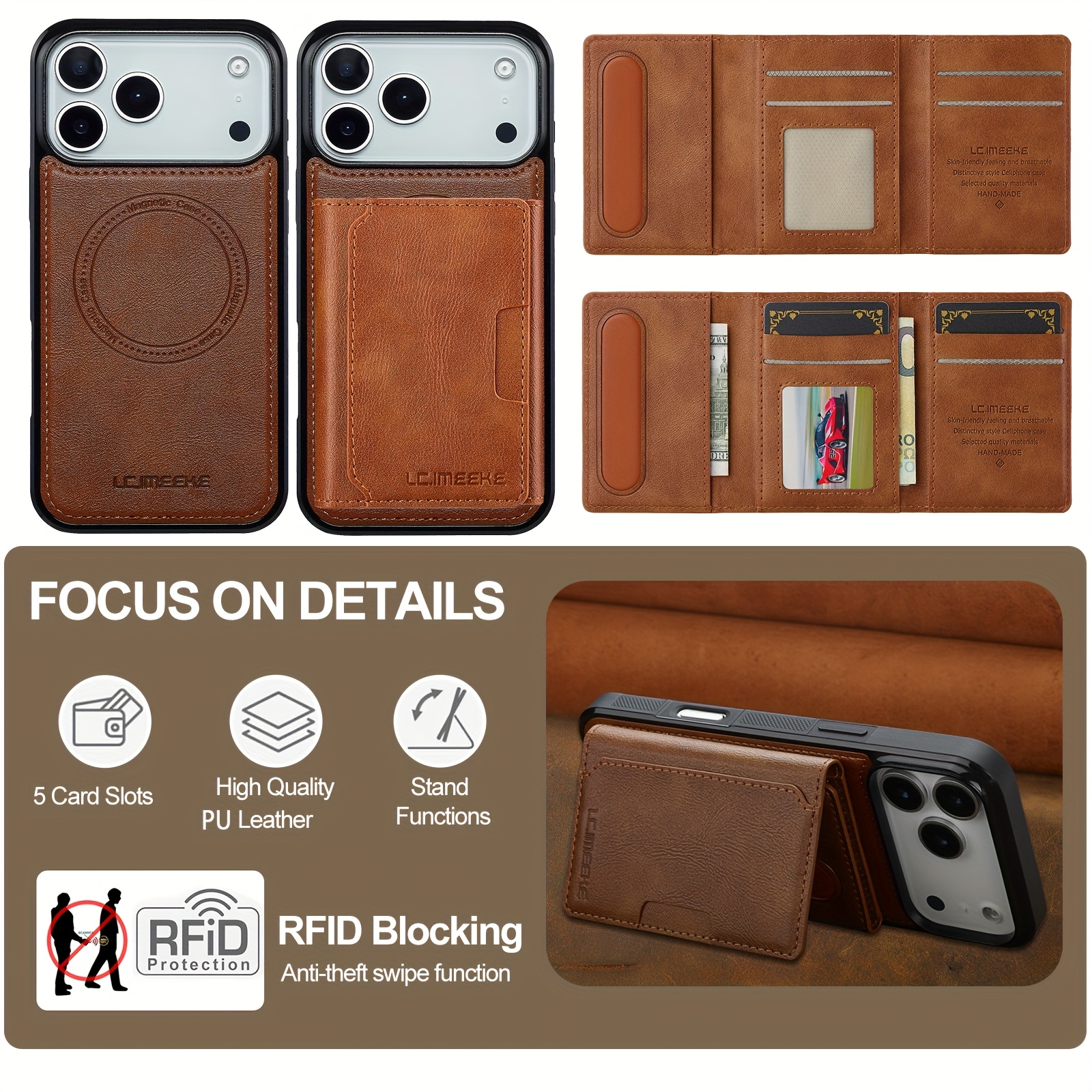 phone case 2 in 1 magnetic faux leather wallet case - Temu