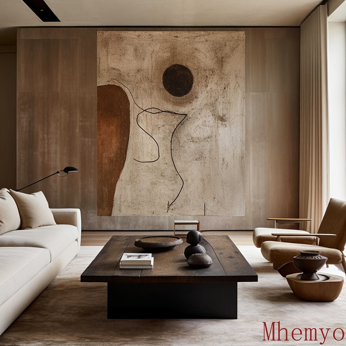 Brand Mhemyo Brown Wabi Sabi Handmade Canvas Painting Brown Minimalist Canvas Art Large Texture Painting on Canvas Brown Painting Brown Wall Painting for Home Decor No Frame