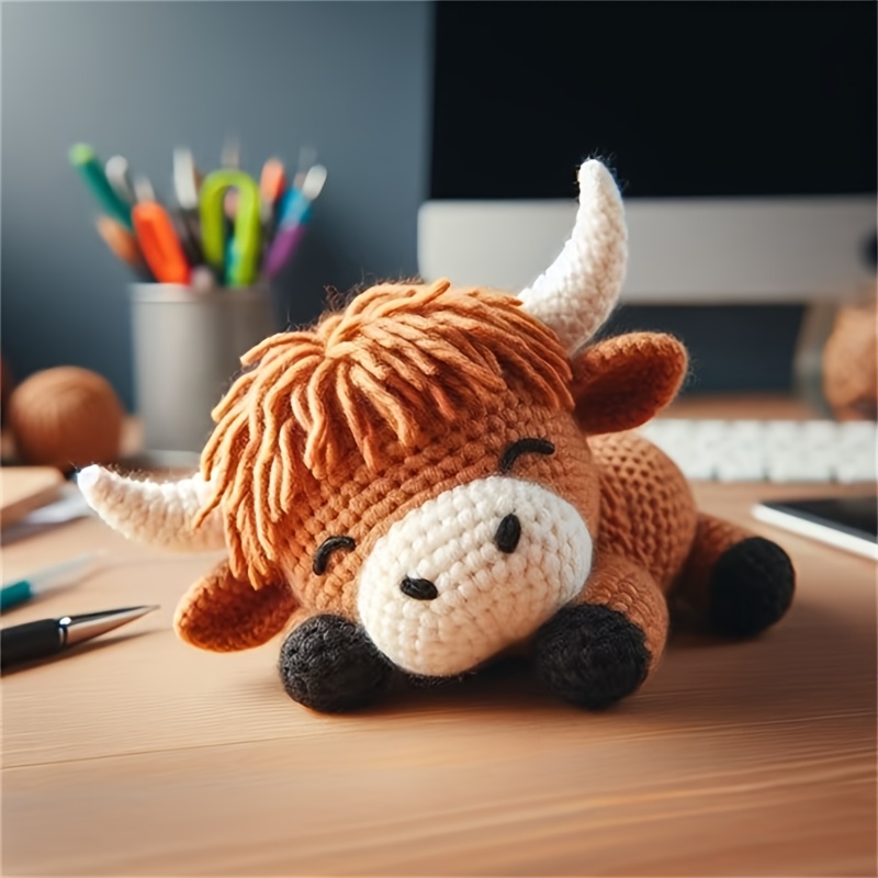 

1pc Highland Cow Knitting Kit, Kit With Knitting Wool, Crochet Hook Kit, Video Tutorial, Instructions; Suitable For Age 14 Diy Hand Knitting Kit, Perfect Gift For (not Finished Product, Fun To Knit).