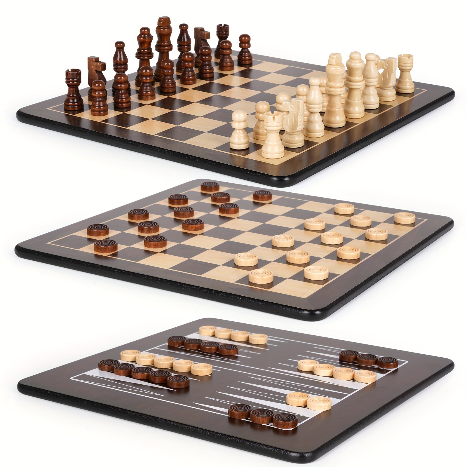 

3-in-1 Wooden Chess, Checkers, And Backgammon Set - 12 Inch Portable Board Game And Adults, Classic Strategy Game With Durable Chess Pieces Perfect For Travel Family Game Educational Games