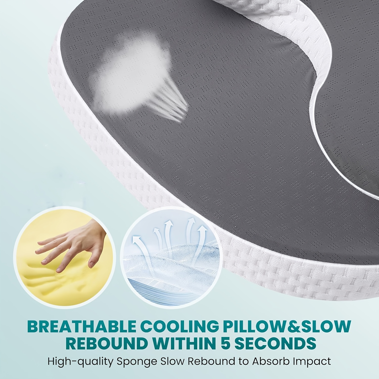 Cervical Neck & Shoulder Pillow, Odorless Memory Foam with Cooling Silk Cover, Ergonomic Design, Orthopedic Neck Support for All Sleeping Positions & Users, Gray - Image 3
