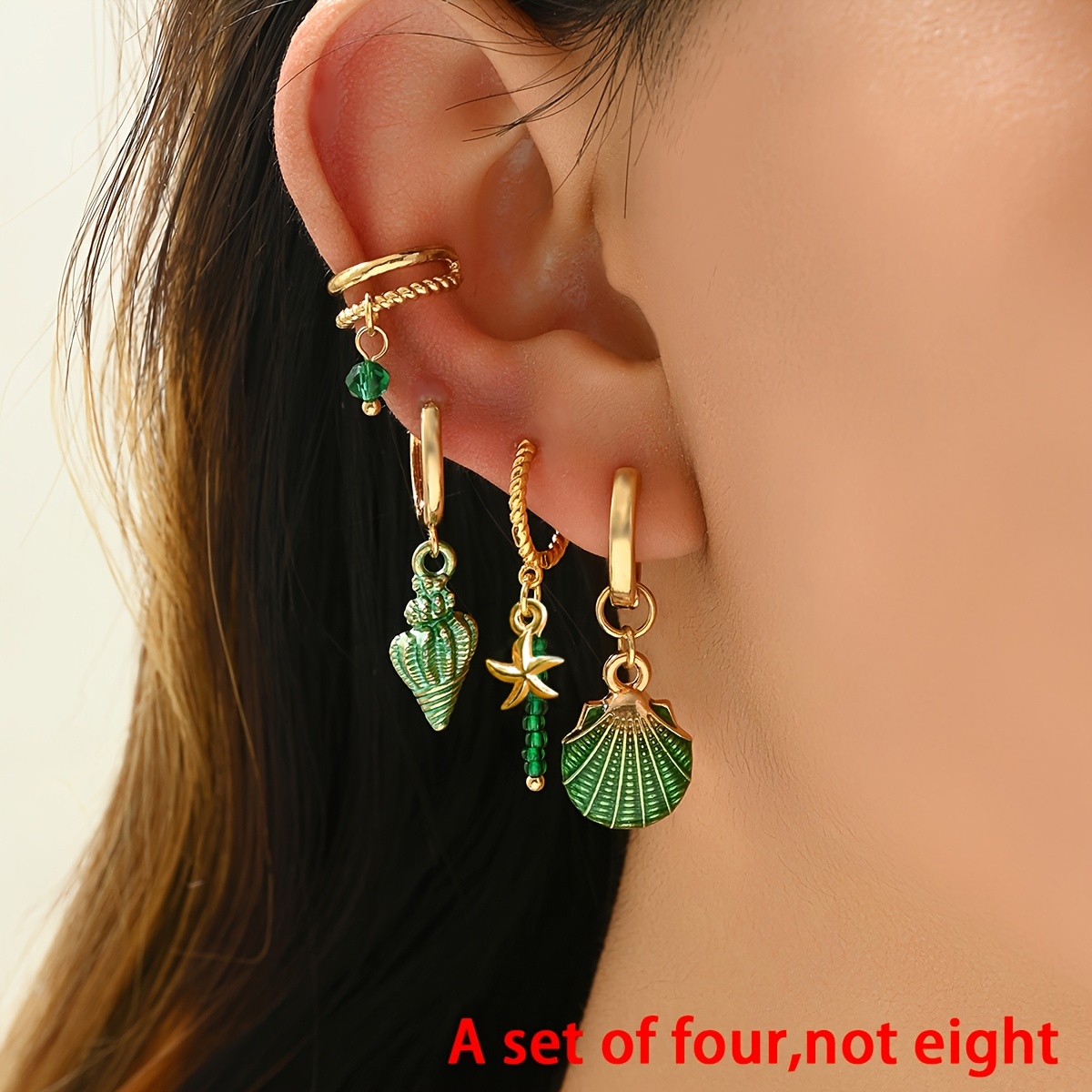 

4pcs Vacation Starfish Conch Charm Earring Set, Alloy Fashion Dangle Earrings For Women, Jewelry