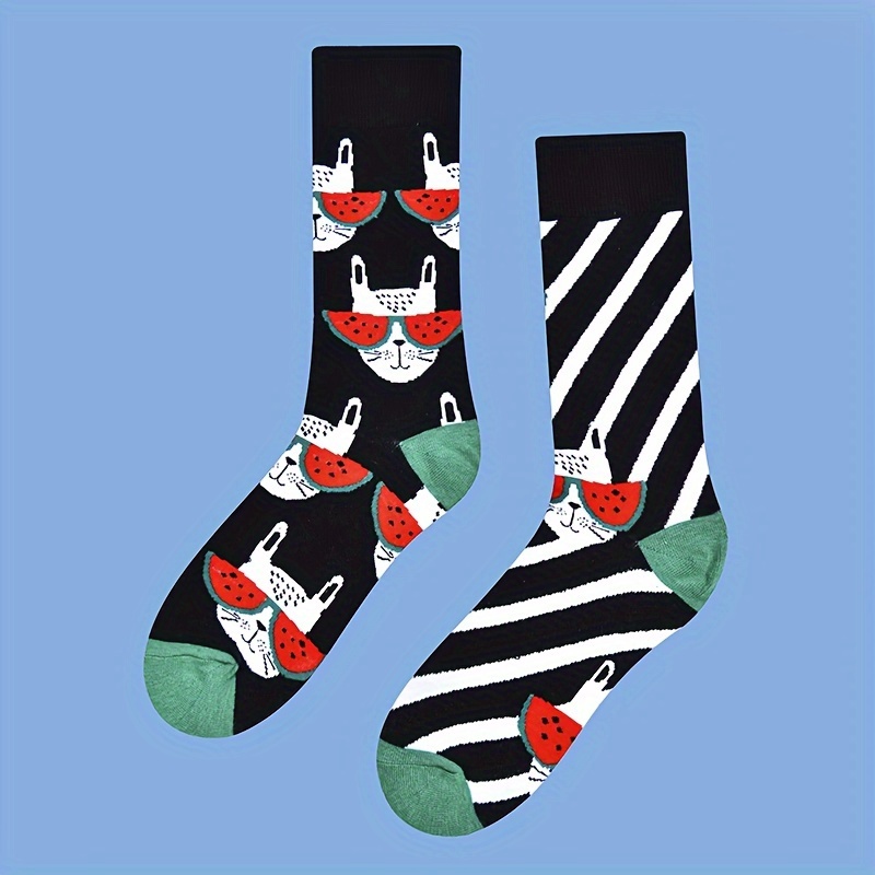 Image of A Pair Of Unisex Ab Socks Featuring Trendy Cartoon Designs, Perfect For And Style In Mid-calf Length