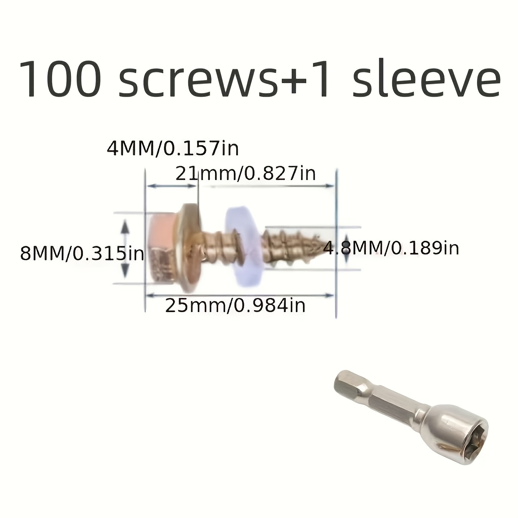 100pcs Of Galvanized Hex Wood Drill Self-tapping Screws + 1 Socket, Hex Self-tapping Screws For Wood, Galvanized Wood Drill Screws, Hex Screws