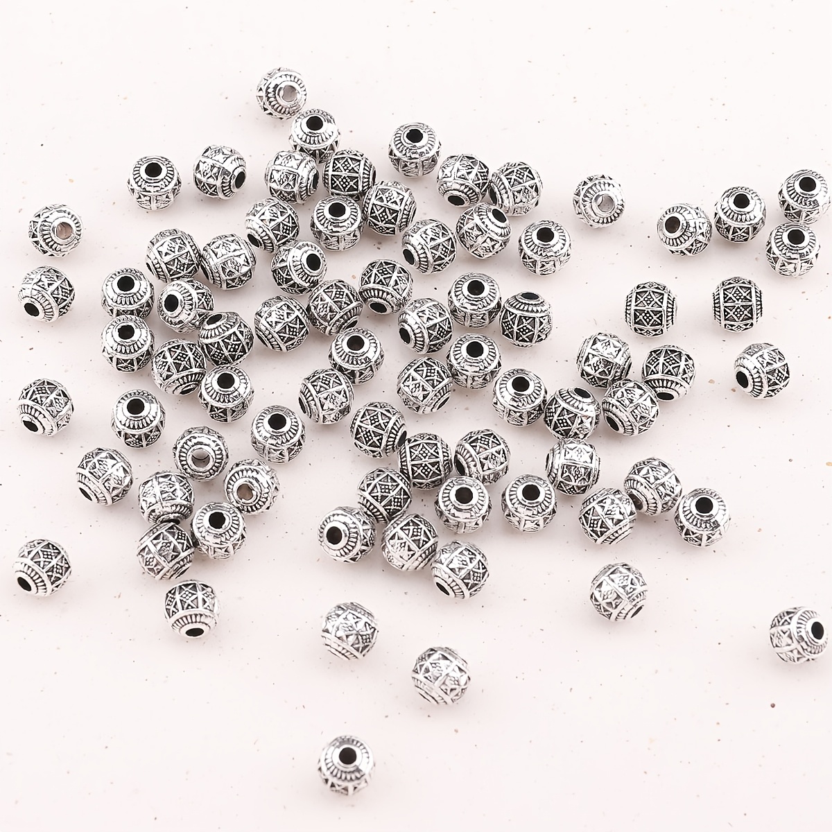 Image of 30pcs Vintage Pattern Spacer Beads Flat Round Alloy Accessories Stringing Spacers Loose Beads Retro Bead Separators Making Supplies Necklace Bracelet Charms Craft Jewelry Components