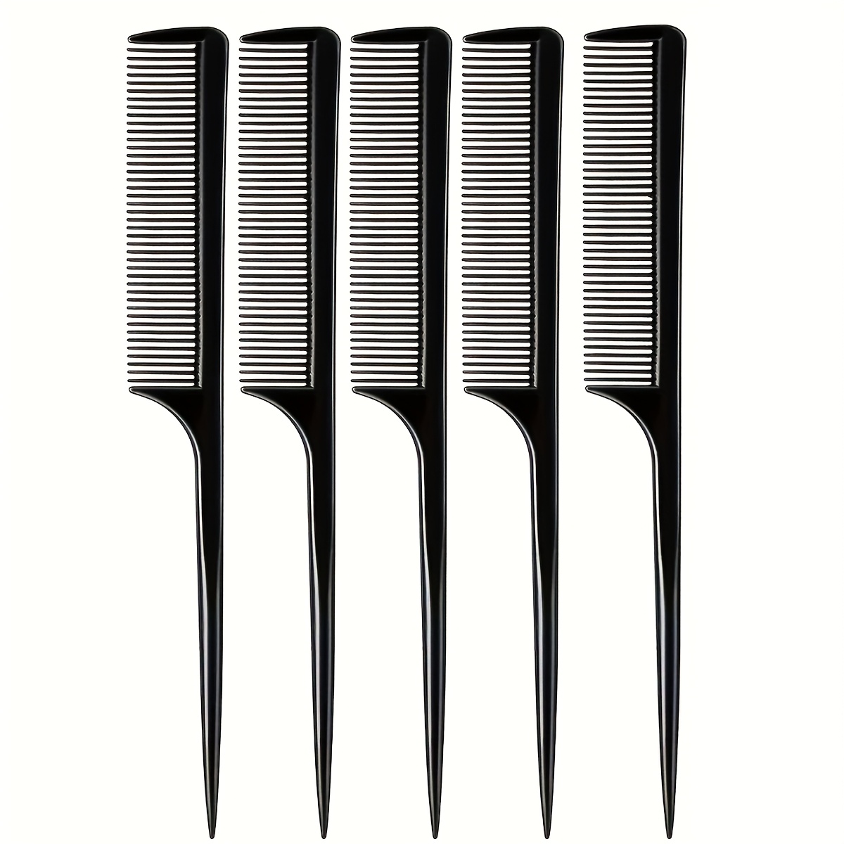 5pcs Tail Comb Black Styling Comb Heat Resistant Tail Comb For All Hair Types, Fine And Wide Tooth Teasing Comb For Men And Women
