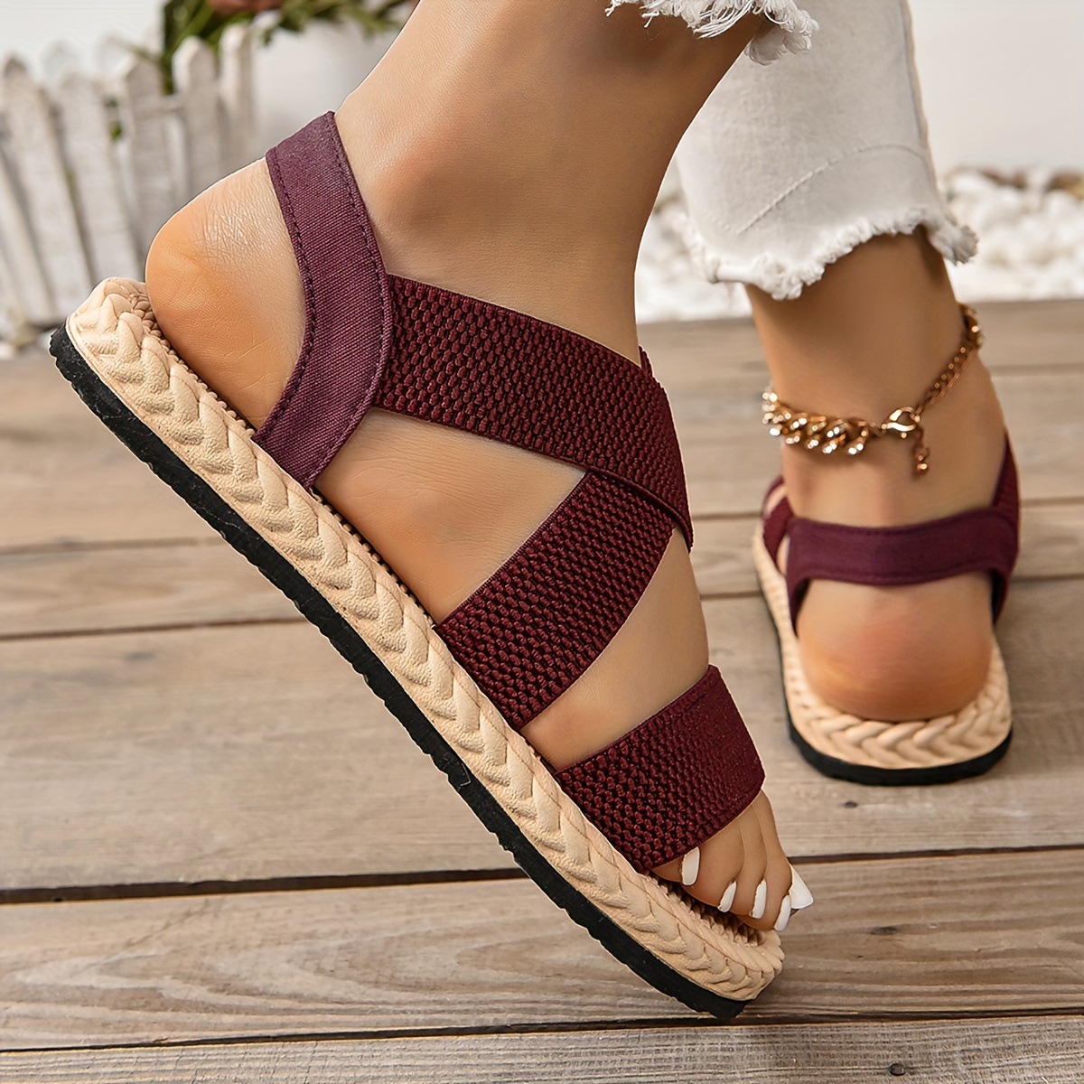 Women's Casual Flat Sandals Elastic Crisscross Strap Open - Temu