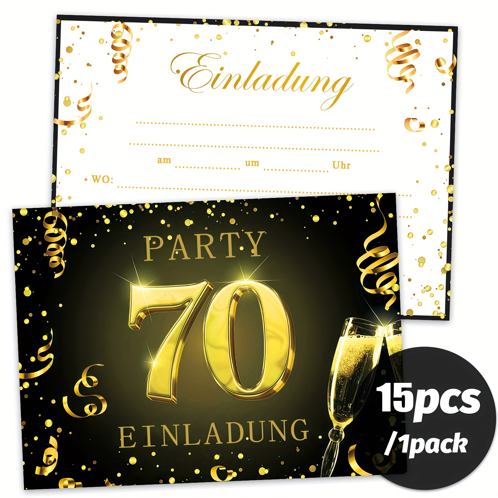 15pcs Black Golden Birthday Invitation Letter 70th Birthday Party Invitation Letter Black Golden Paper Scrap Wine Glass Element Invitation Letter, Invitation Letter Written On Party Black Golden