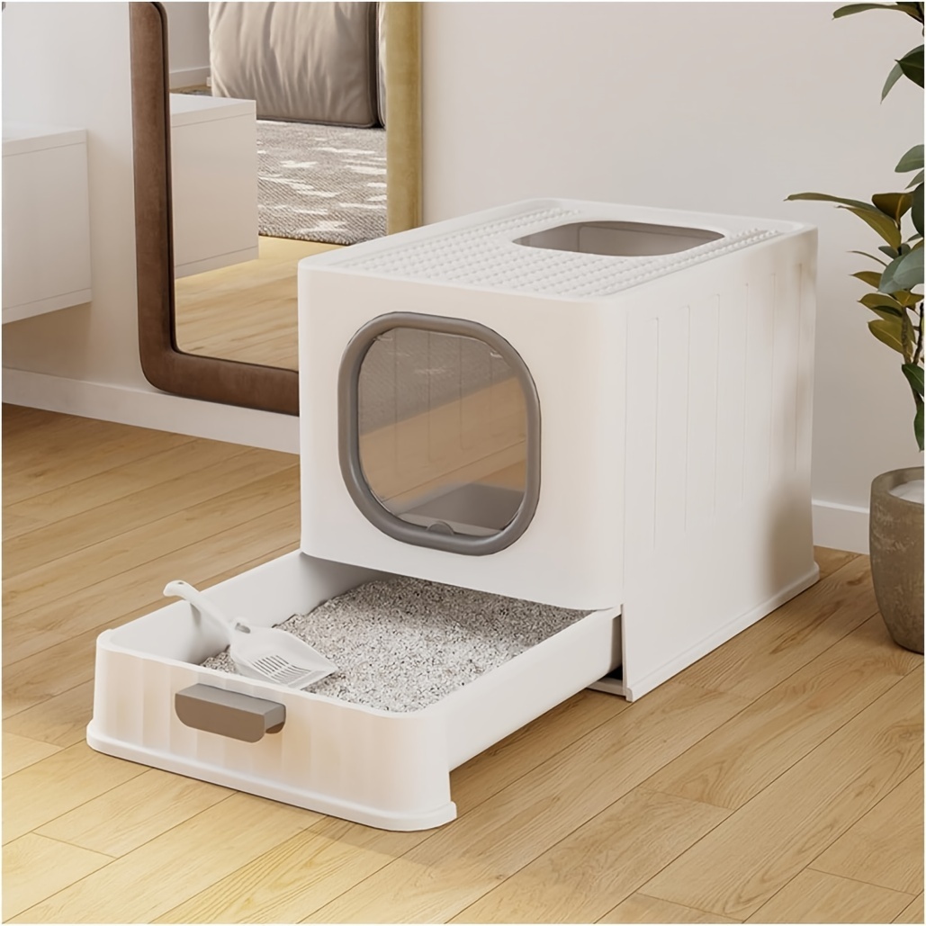 TEMU Cat Litter : Hooded Enclosed Cat Litter Box, Large Kitty Toilet Tray With Drawer Design, 38.8 X 35.8 X 48.3cm, Without Battery