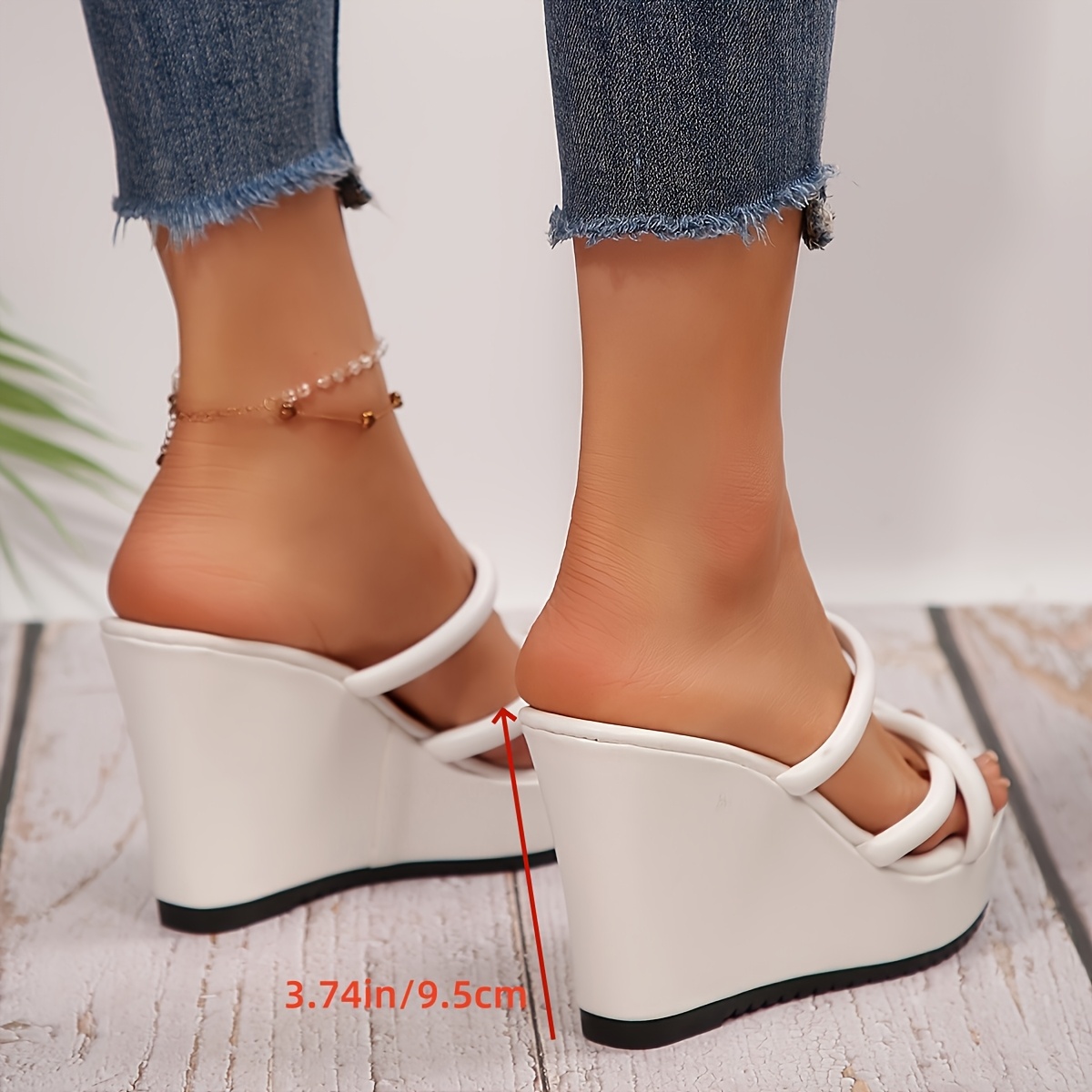 Women's Wedge Platform Sandals - Open Toe Slip On Summer Beach Sandals With Rhinestone Strap