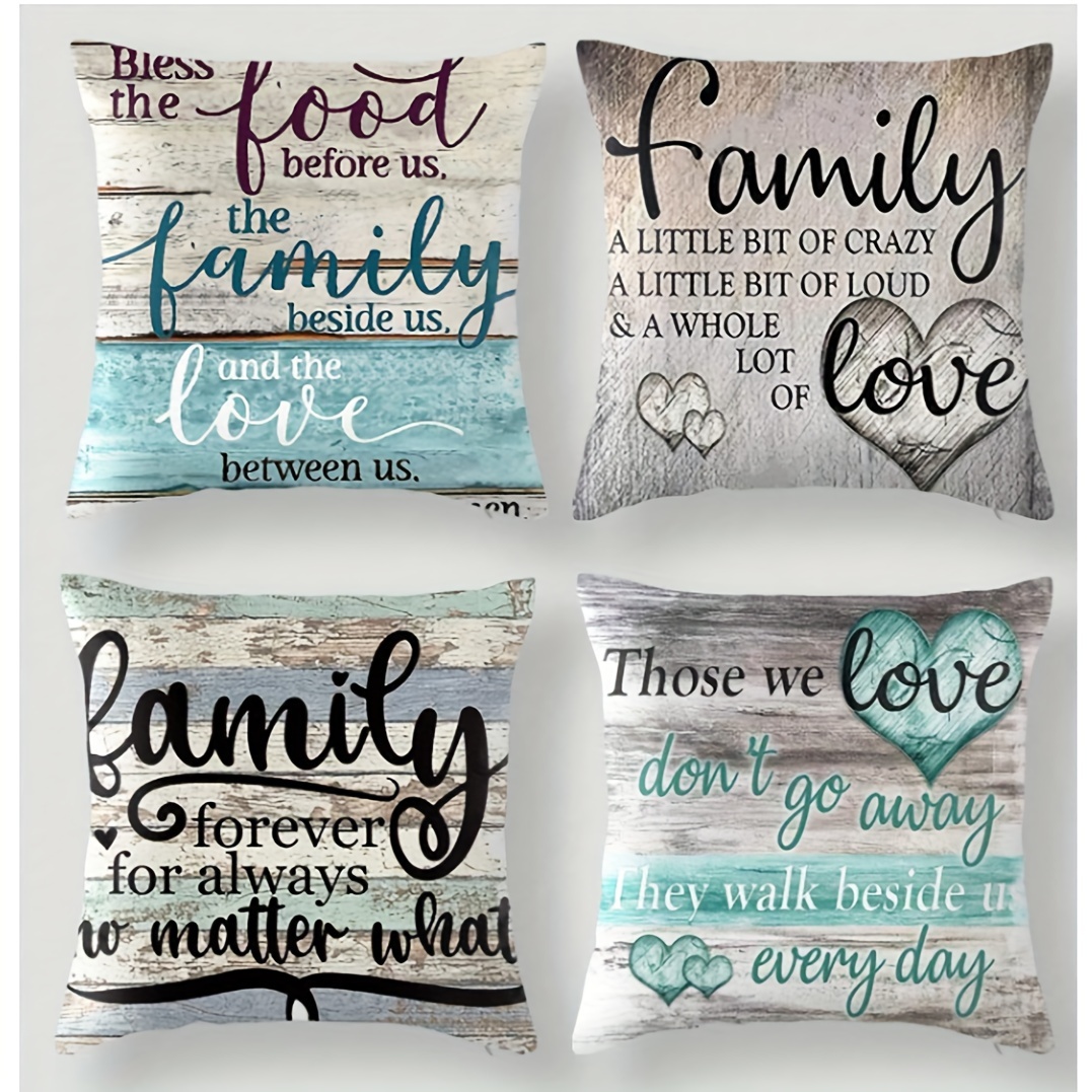 

Set Of 4 Short Family Pillow Case For Sofa, Car, Bedroom And Home Decor Excluding Pillow 18x18 Inch