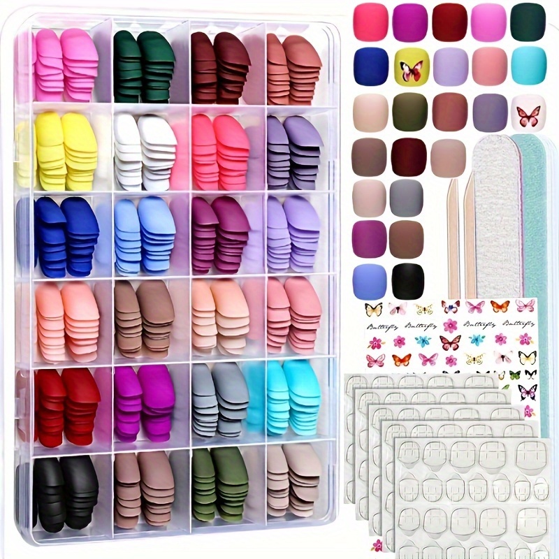 

576pcs Matte Press On Fake Nails, 24 Colors Press On Nails, 12 Sizes Short Press On Nails Set With Adhesive Tabs, Nail File And Nail Stickers For Women